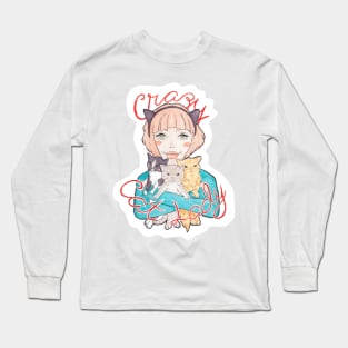 Crazy Cat Lady // A Pink-Haired Girl with her Three Cats Long Sleeve T-Shirt